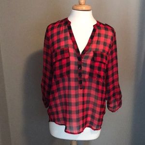 Sheer buffalo plaid Top
